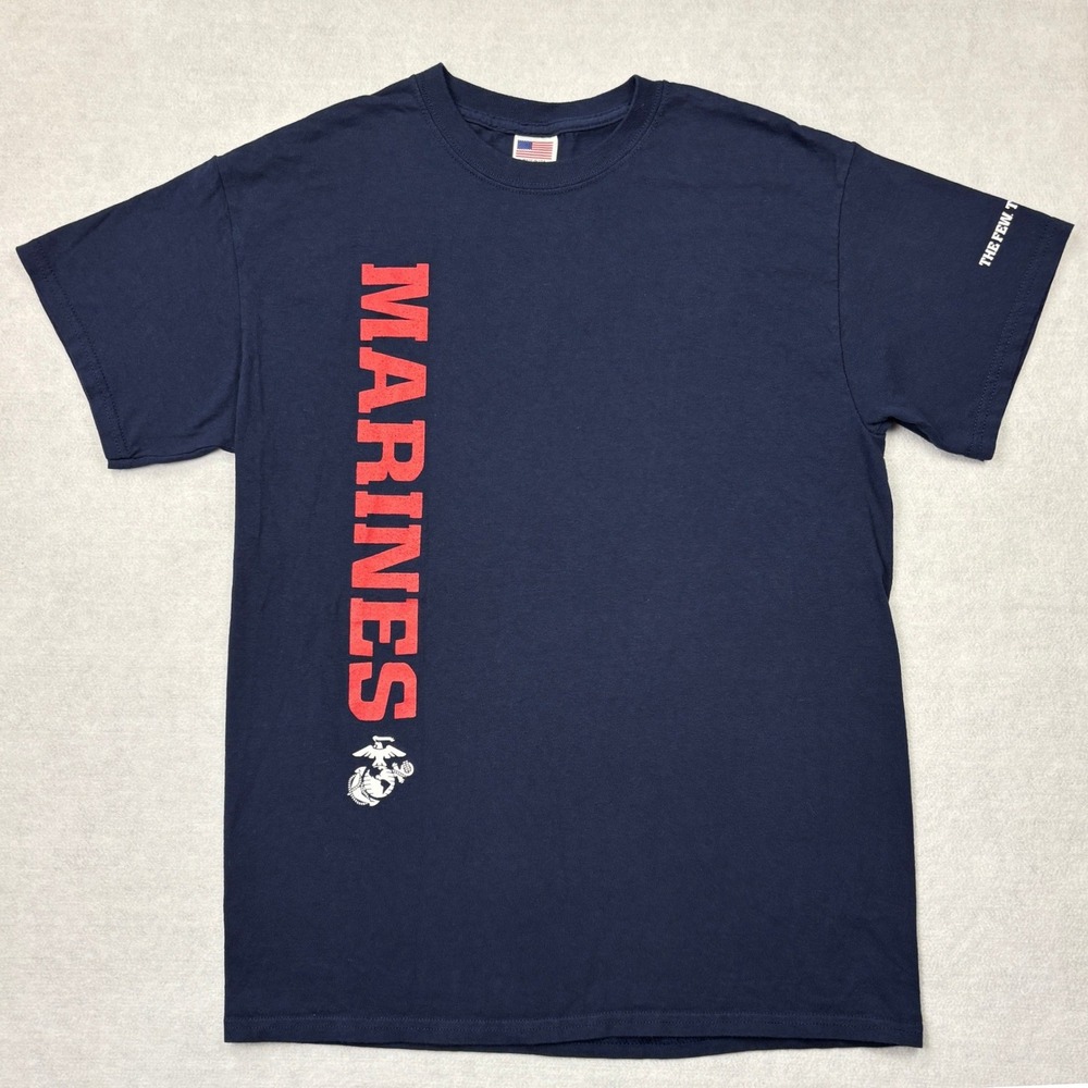 USMC Marines T-Shirt‎ Mens Medium Blue Graphic Short Sleeve Made in USA Navy